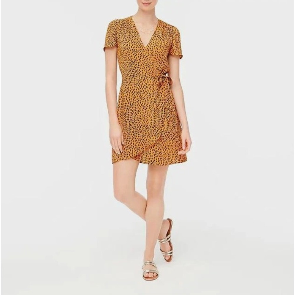 J. Crew Short‎ Sleeve Wrap Dress Cheetah Print Mustard Yellow Size 8